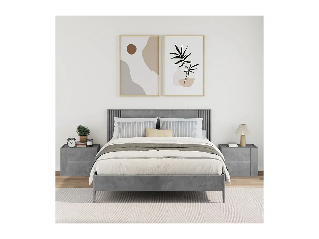Tables de chevet murales 2 pcs gris béton 45x30x35 cm