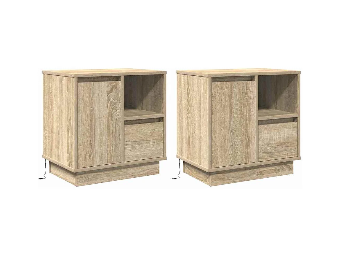 Meubles de Chevet avec LED 2 pcs Chêne Sonoma 50x34,5x50 cm