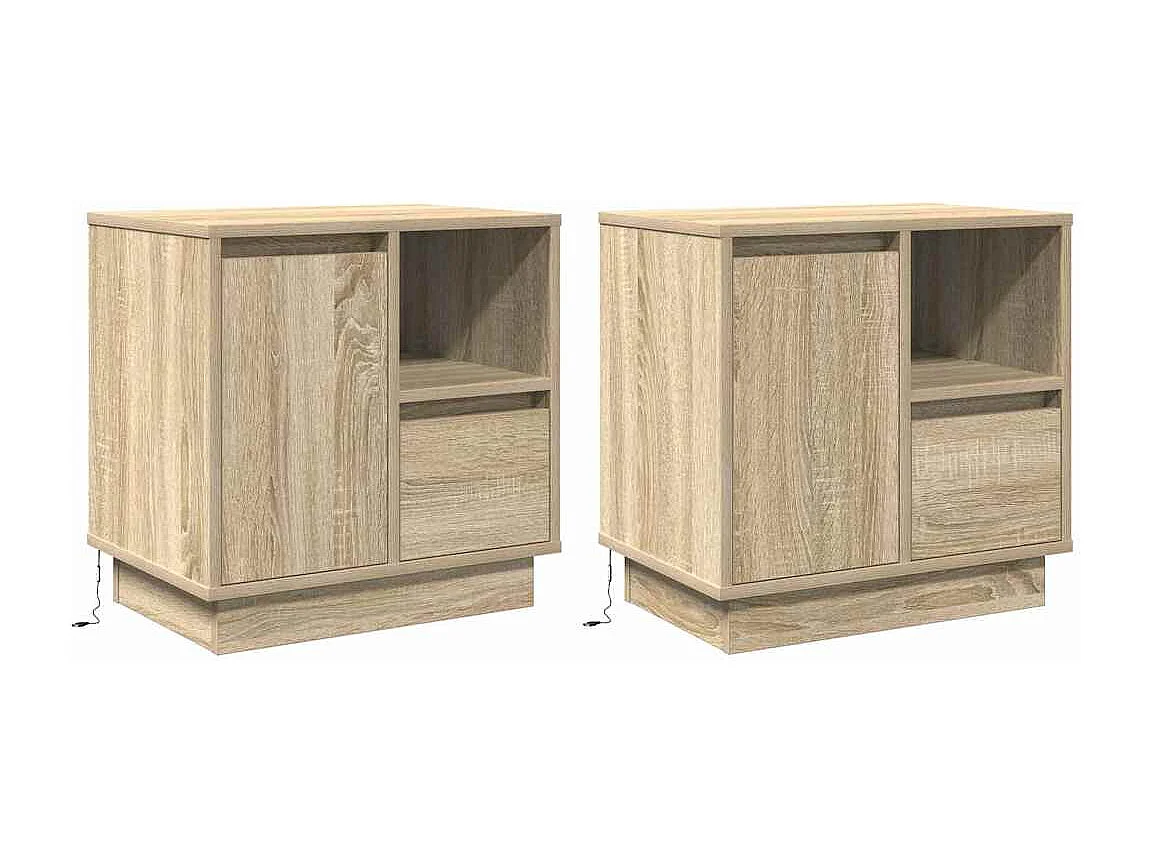 Meubles de Chevet avec LED 2 pcs Chêne Sonoma 50x34,5x50 cm