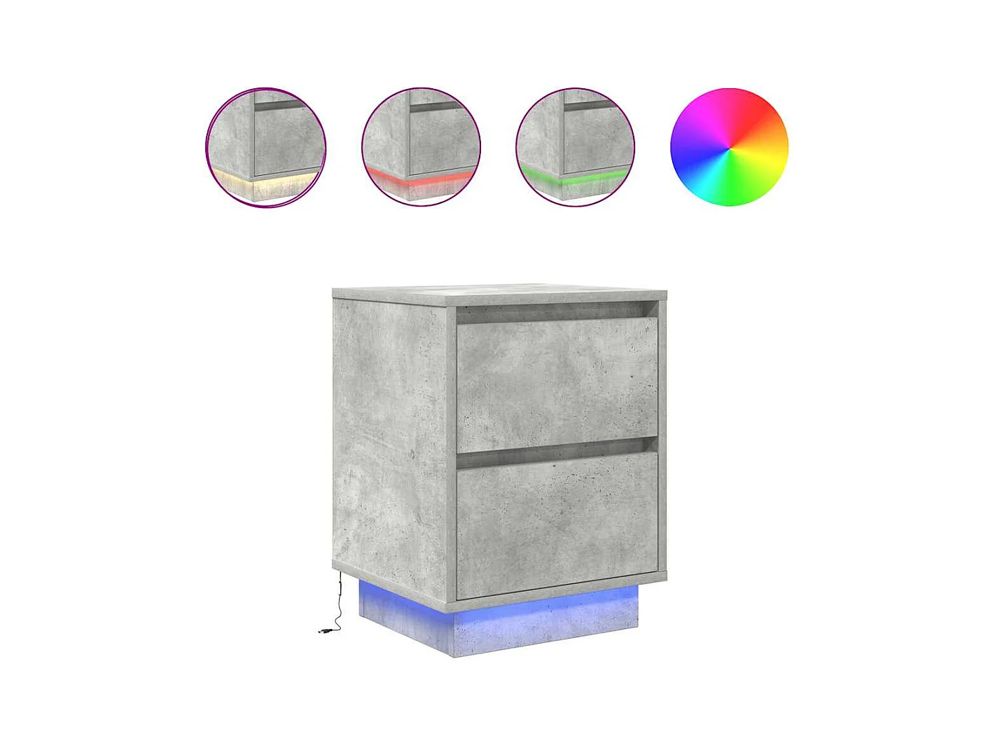 Table de chevet avec lumières LED gris béton 38x34x50 cm