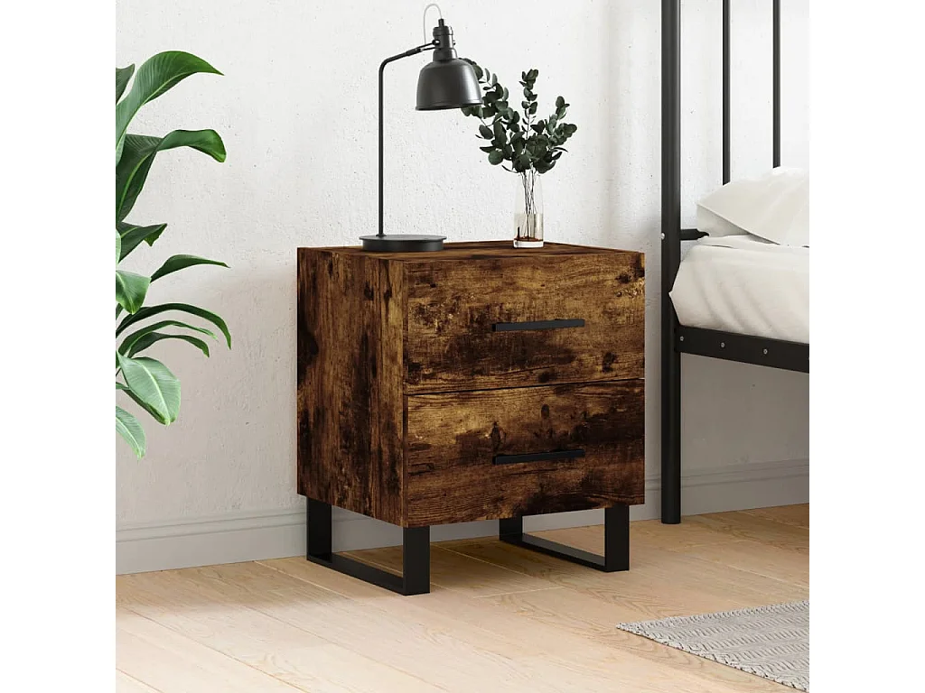 Table de chevet chêne fumé 40x35x47,5 cm bois d’ingénierie