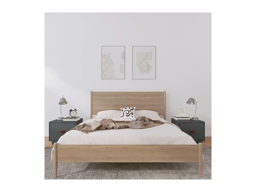 Mesitas de noche 2 uds Gris 40x34x35 cm Madera maciza de pino