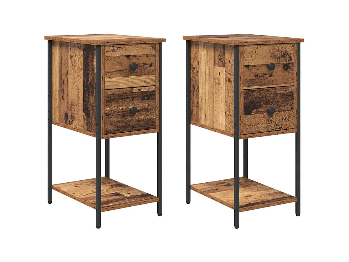 Cabinet de chevet avec tiroir 2 pcs Bois ancien 32 x 42 x 70 cm