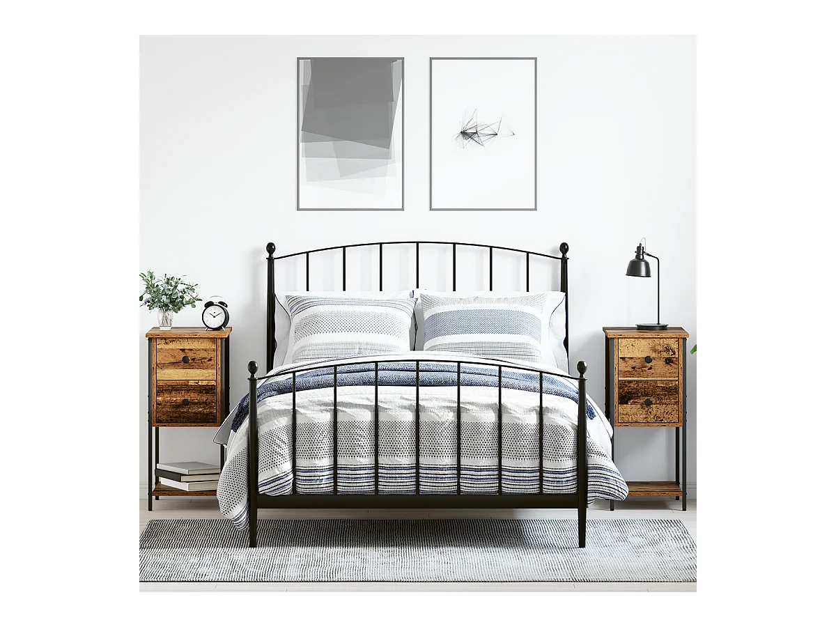 Comodino con cassetto 2 pezzi Legno antico 32 x 42 x 70 cm