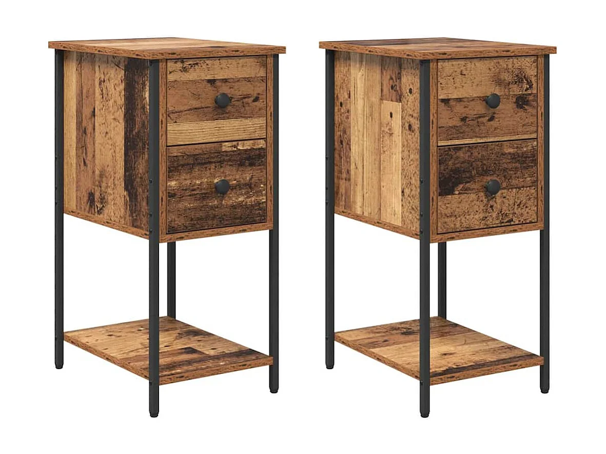 Cabinet de chevet avec tiroir 2 pcs Bois ancien 32 x 42 x 70 cm