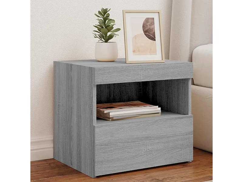 Tables de chevet avec lumières LED 2 pcs sonoma gris 50x40x45cm