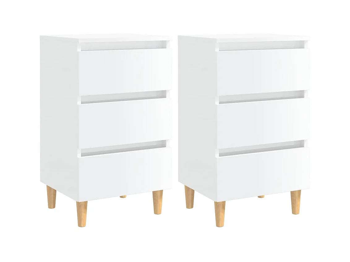 Nachtkastjes houten poten 2 stuks wit glanzend 40x35x69 cm