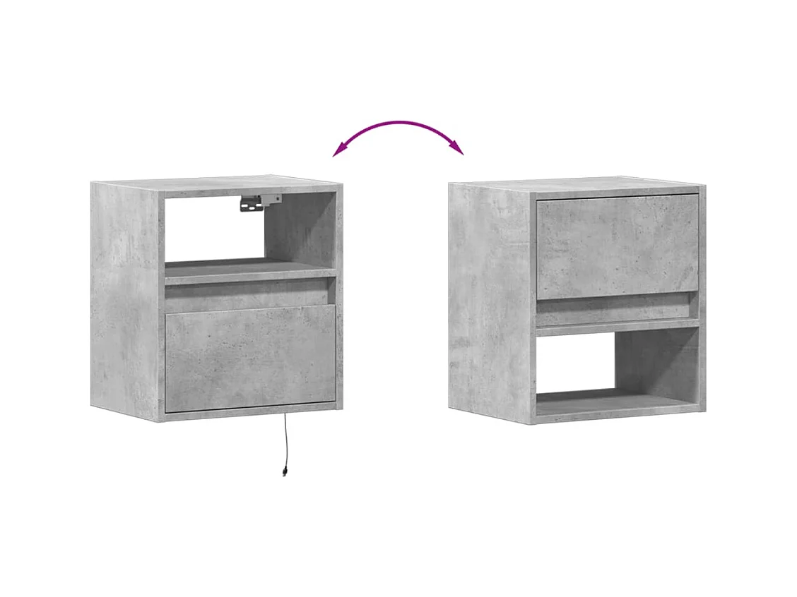 Wandnachtkastjes met LED-verlichting 2 stuks betongrijs