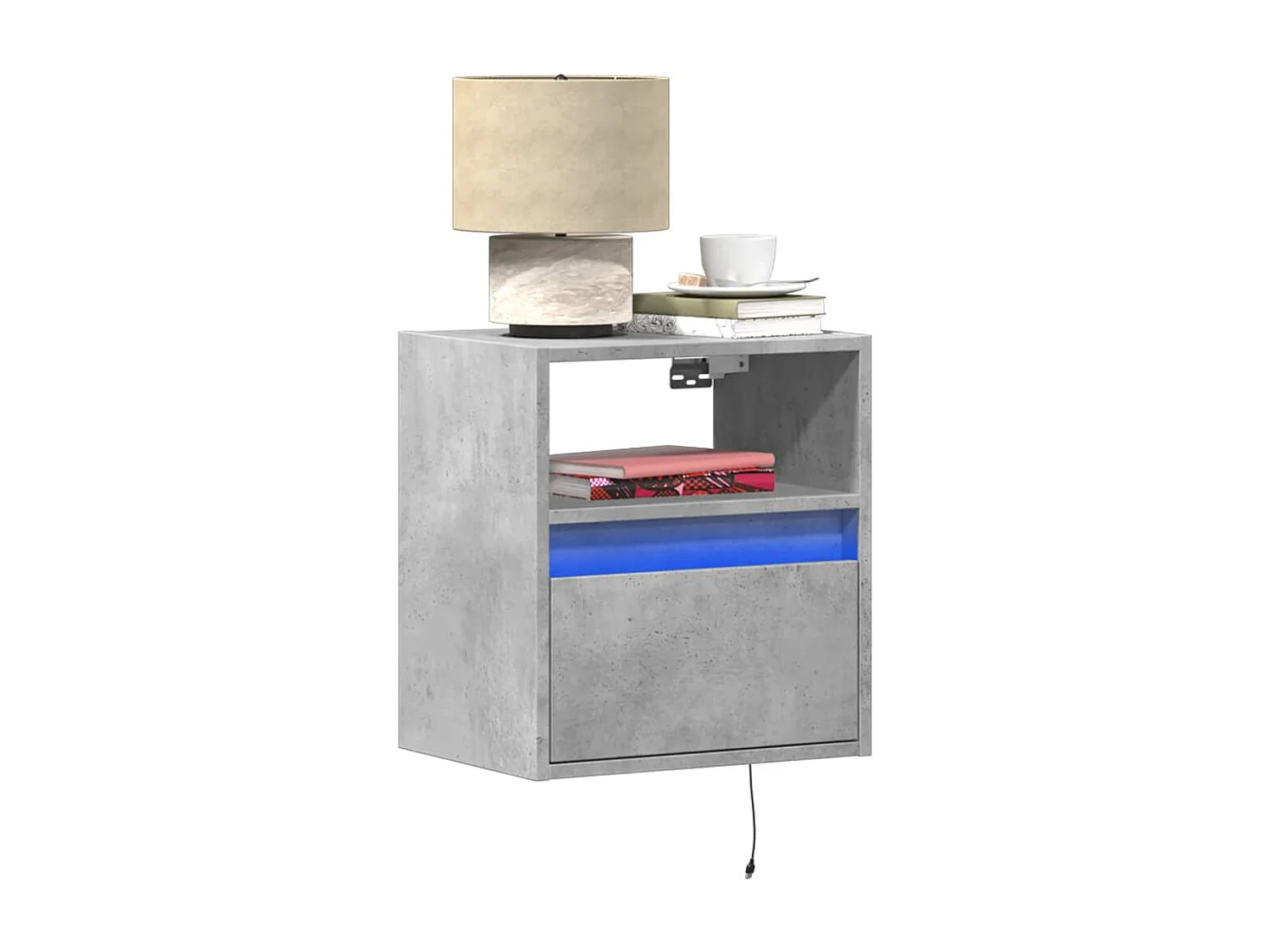 Tables de chevet murales avec lumières LED 2 pcs gris béton