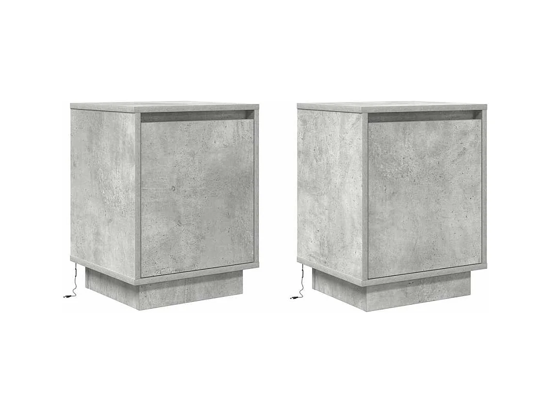 Nachtkastjes met LED-verlichting 2 stuks betongrijs 38x34x50 cm