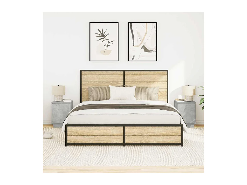 Nachtkastjes met LED-verlichting 2 stuks betongrijs 38x34x50 cm