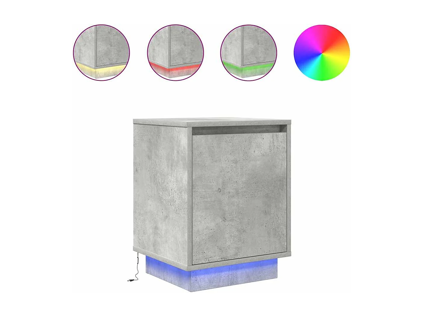 Tables de chevet avec lumières LED 2 pcs gris béton 38x34x50 cm