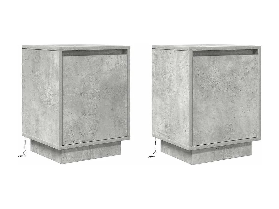 Tables de chevet avec lumières LED 2 pcs gris béton 38x34x50 cm