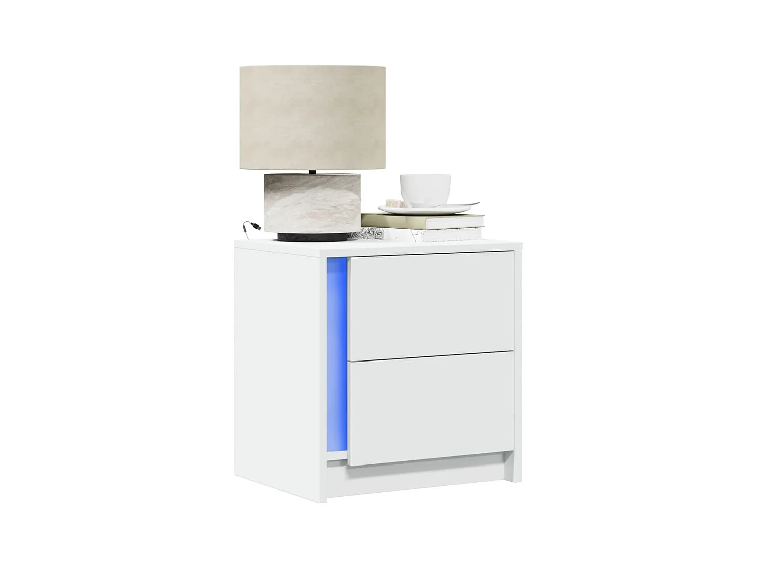 Armoires de chevet et lumières LED 2pcs blanc bois d'ingénierie