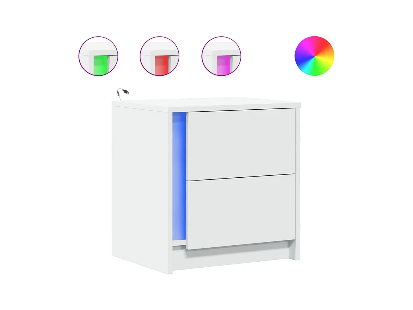 Armoires de chevet et lumières LED 2pcs blanc bois d'ingénierie