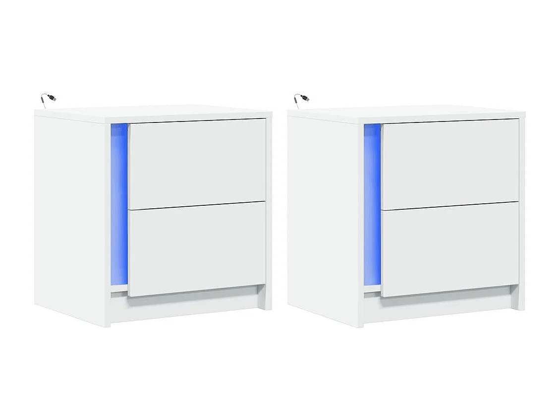 Mesitas de noche con luces LED, 2 piezas, madera de ingeniería blanca