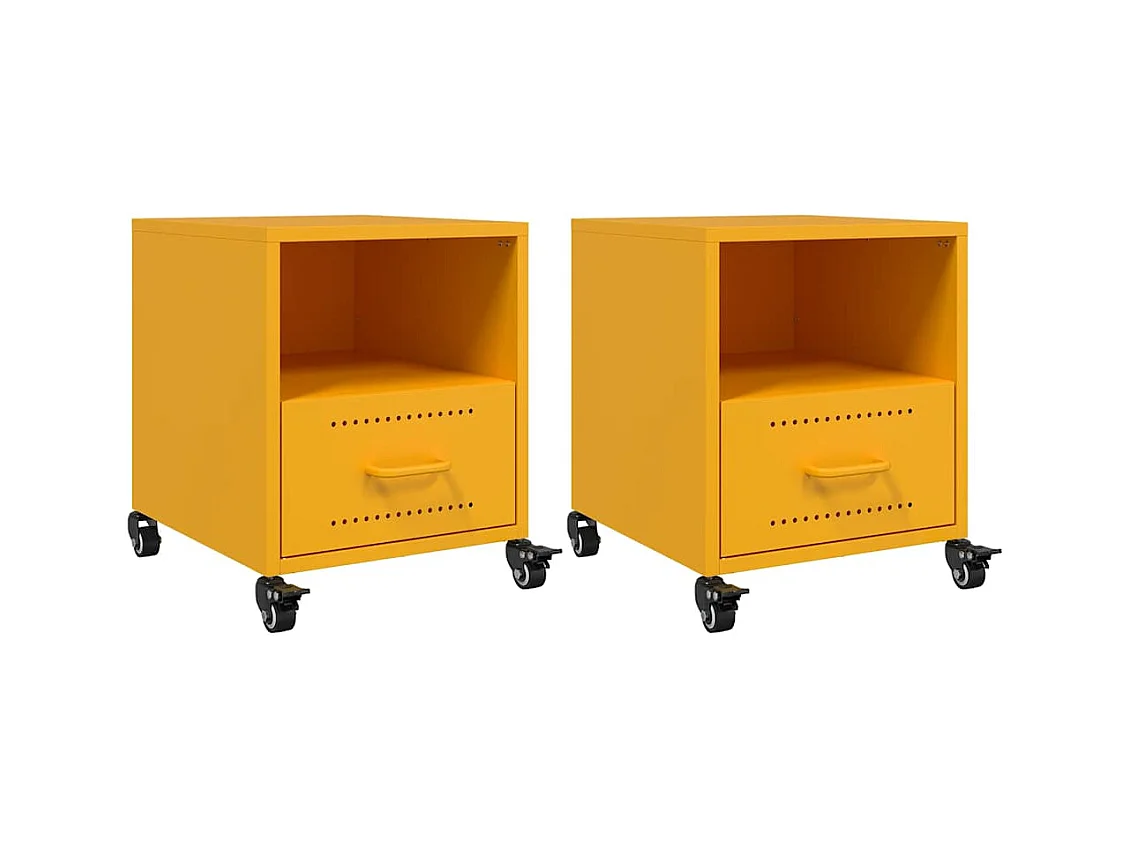 Tables de chevet 2 pcs jaune moutarde 36x39x43,5 cm acier