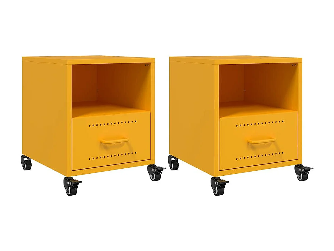 Tables de chevet 2 pcs jaune moutarde 36x39x43,5 cm acier