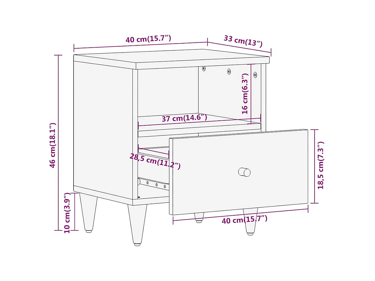 Tables de chevet 2 pcs 40x33x46 cm Bois de manguier solide
