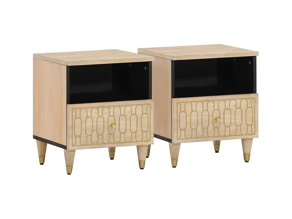 Comodini 2 pz 40x33x46 cm Legno massello di mango