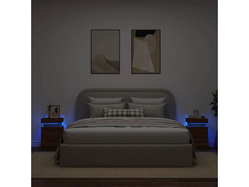 Tables de chevet et lumières LED 2 pcs chêne marron 35x39x55 cm