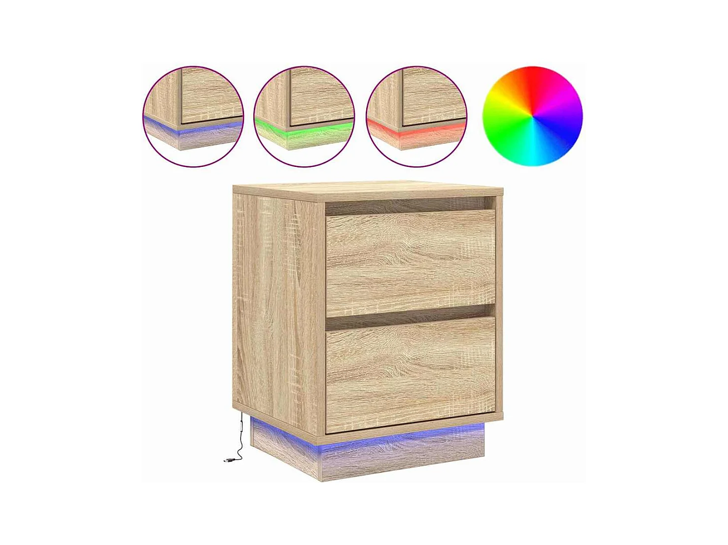 Cabinet de chevet avec lumières LED Chêne Sonoma 39x34,5x50 cm