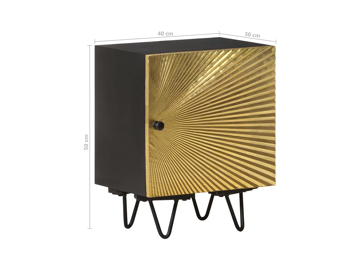 Table de chevet avec front en laiton 40x30x50cm Manguier massif