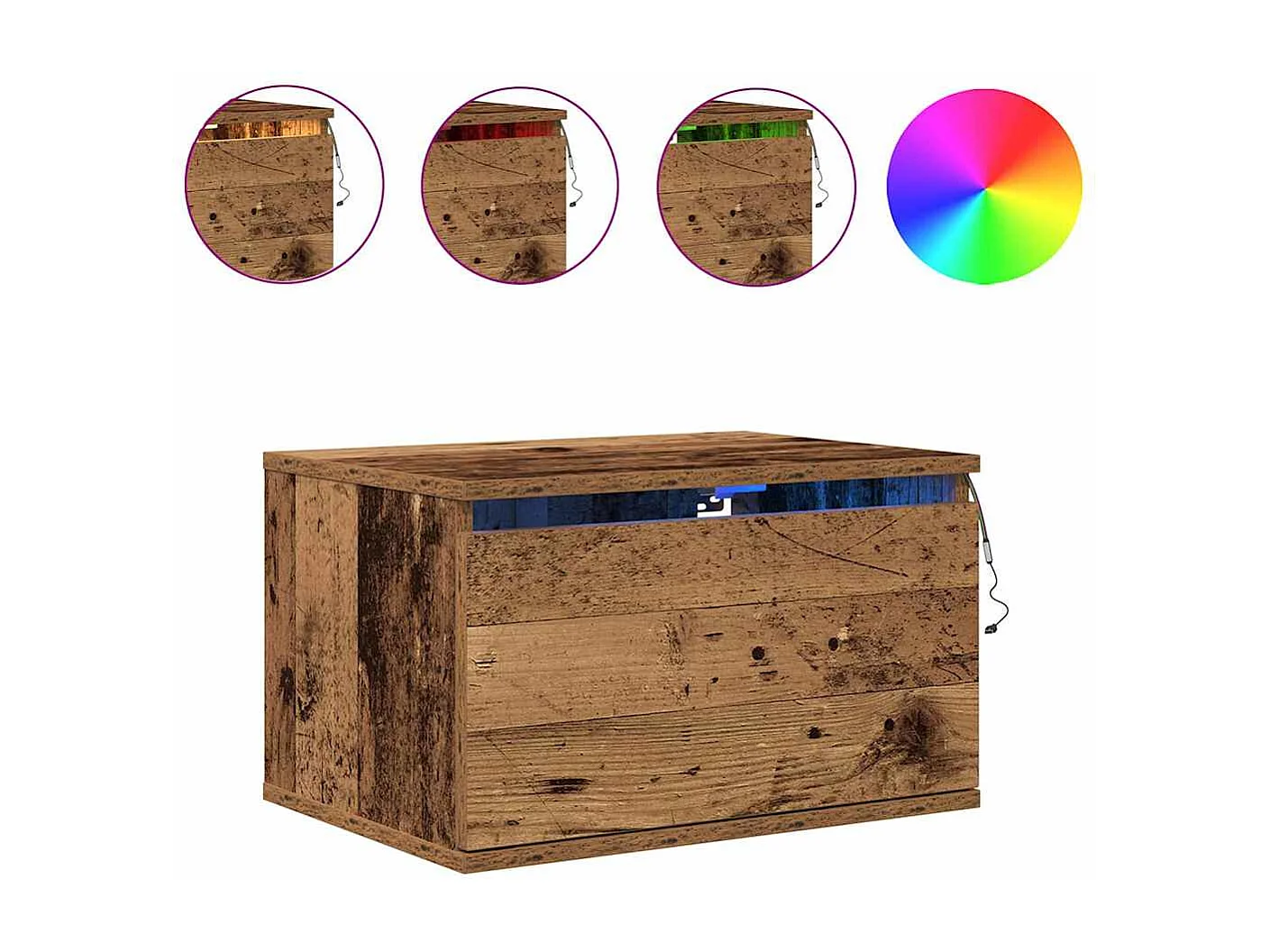 Tables de chevet avec lumières LED 2 pièces à mur en bois ancien