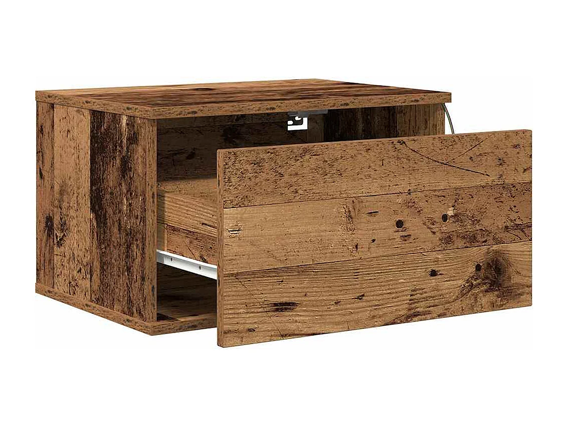 Tables de chevet avec lumières LED 2 pièces à mur en bois ancien