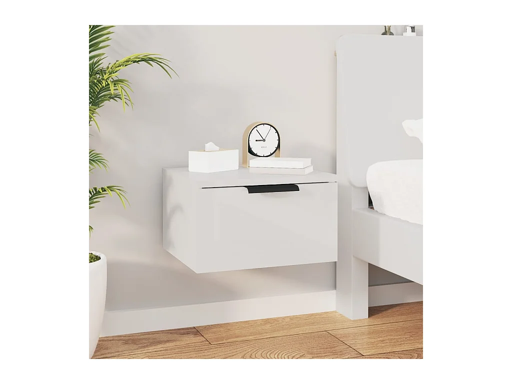 Table de chevet murale blanc brillant 34x30x20 cm