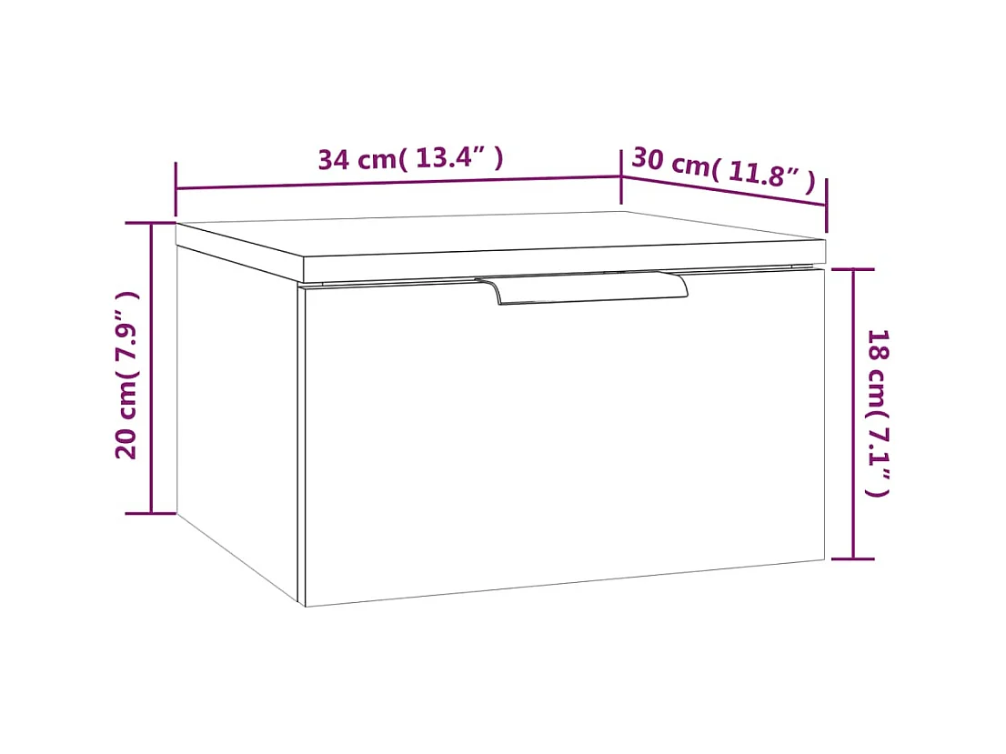 Table de chevet murale blanc brillant 34x30x20 cm