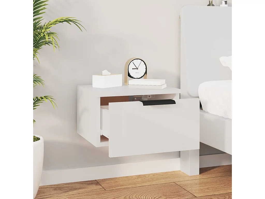 Table de chevet murale blanc brillant 34x30x20 cm