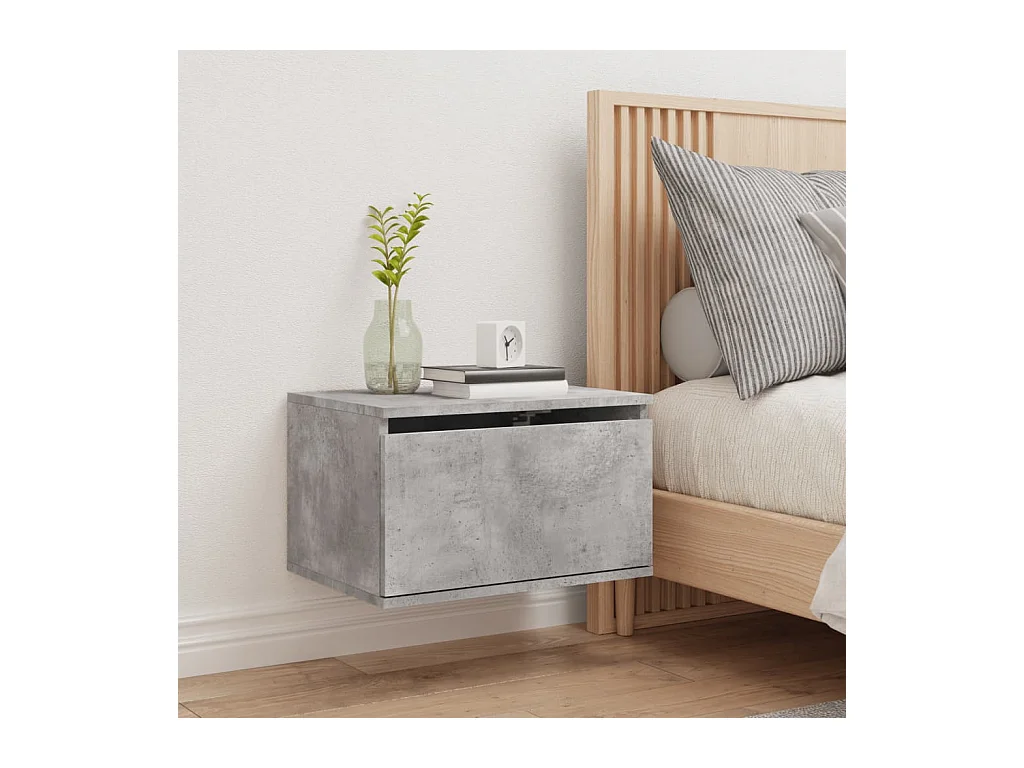 Table de chevet murale avec lumières LED gris béton