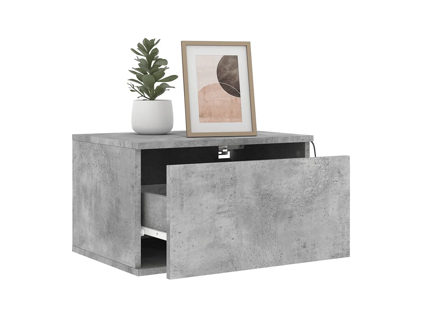 Table de chevet murale avec lumières LED gris béton