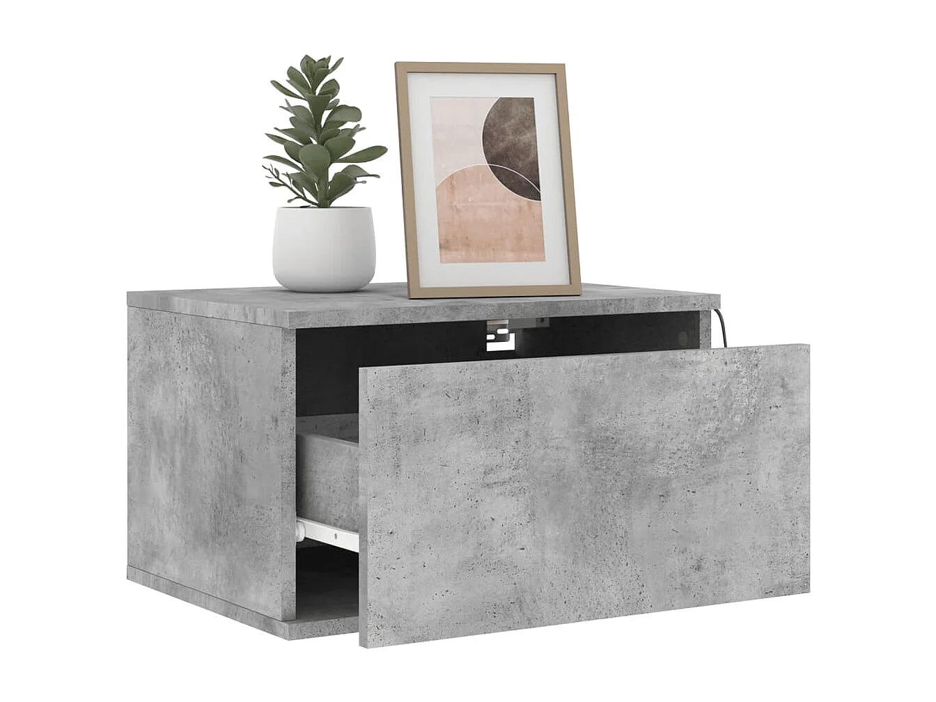 Table de chevet murale avec lumières LED gris béton