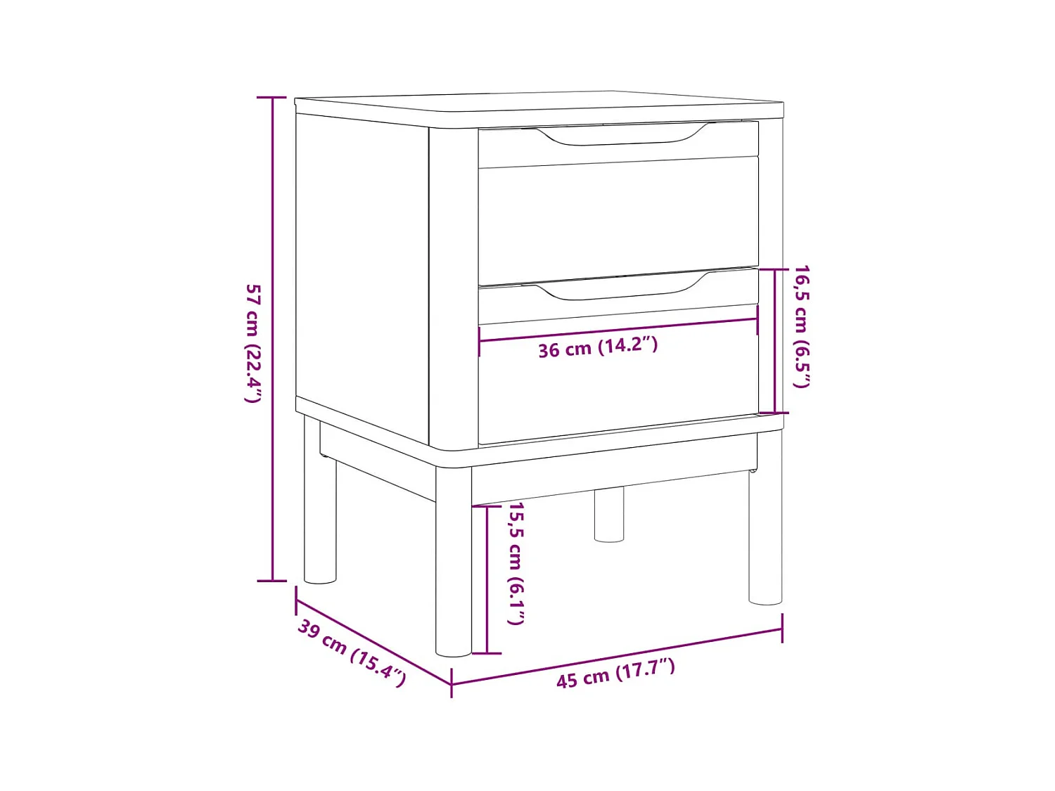 Table de chevet FLORO cire marron 45x39x57cm bois de pin massif
