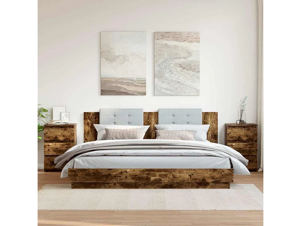 mesitas de noche de roble ahumado, 40 x 35 x 62,5 cm, madera de ingeniería.