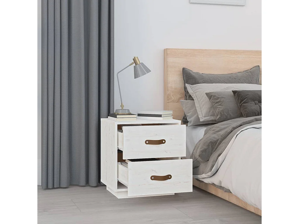 Comodino Bianco 40x34x45 cm Legno massello di pino