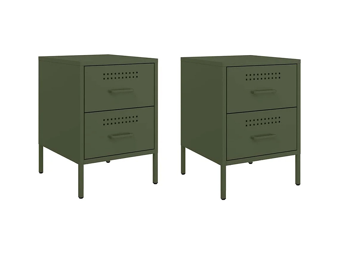 Tables de chevet 2 pcs vert olive 36x39x50,5 cm acier
