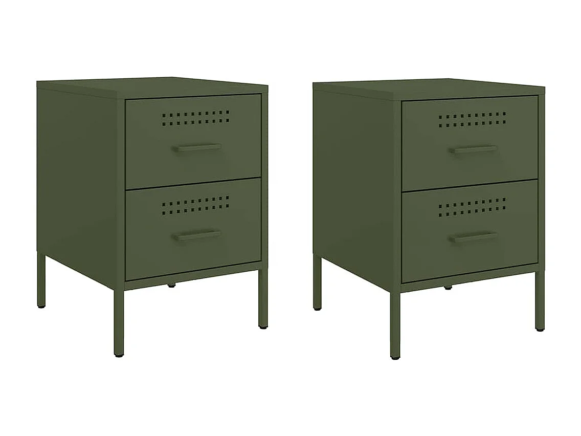 Tables de chevet 2 pcs vert olive 36x39x50,5 cm acier