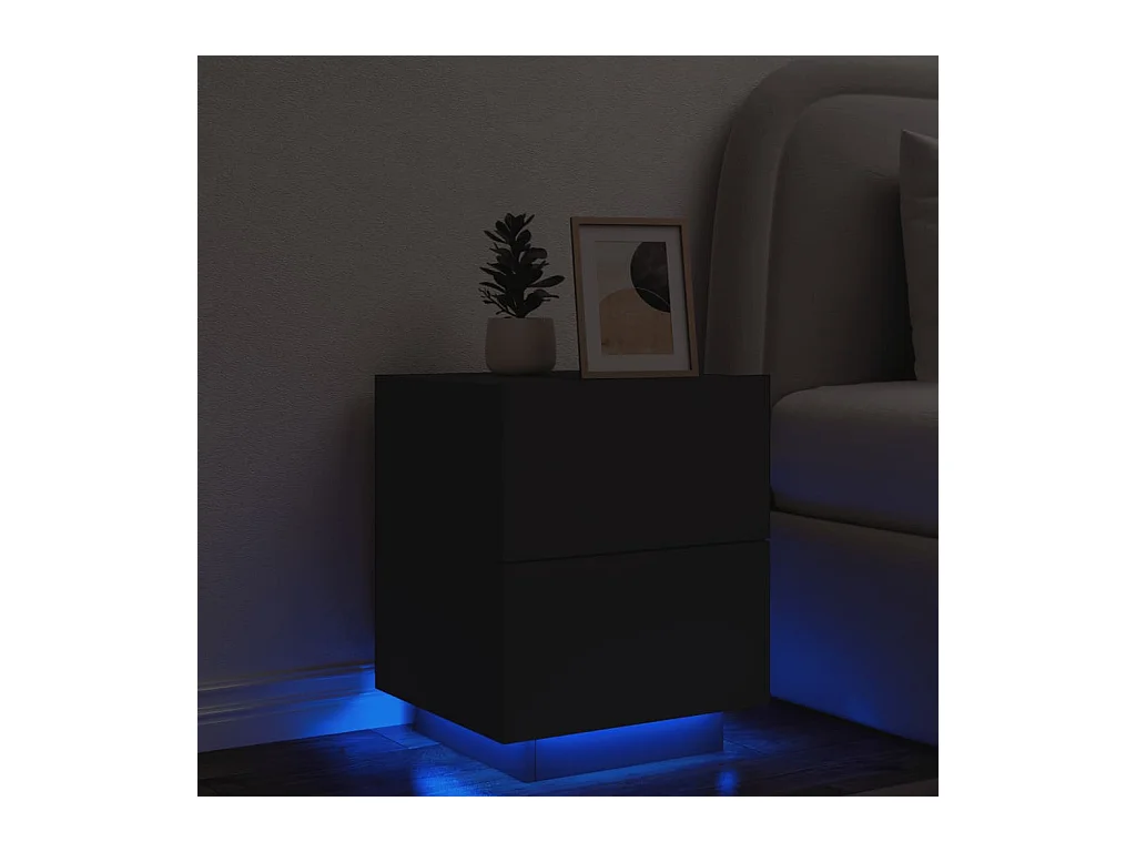 Armoire de chevet avec lumières LED noir bois d'ingénierie