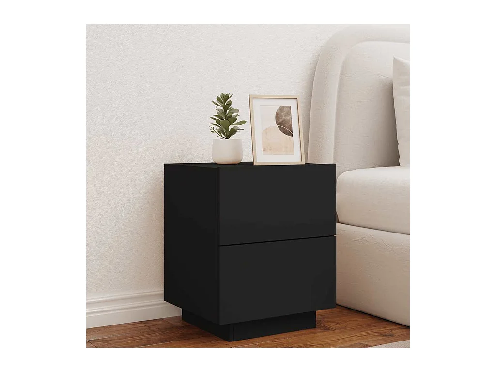 Armoire de chevet avec lumières LED noir bois d'ingénierie