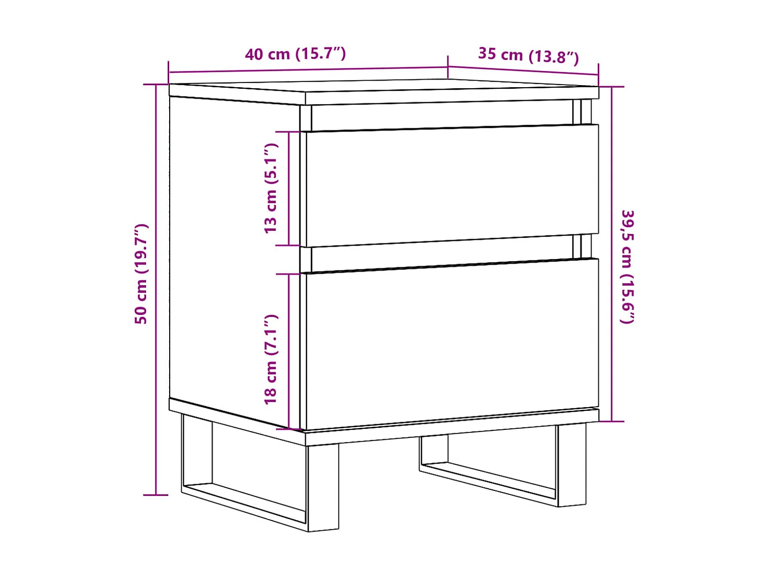 Comodino in rovere artigianale 40x35x50 cm in legno ingegnerizzato
