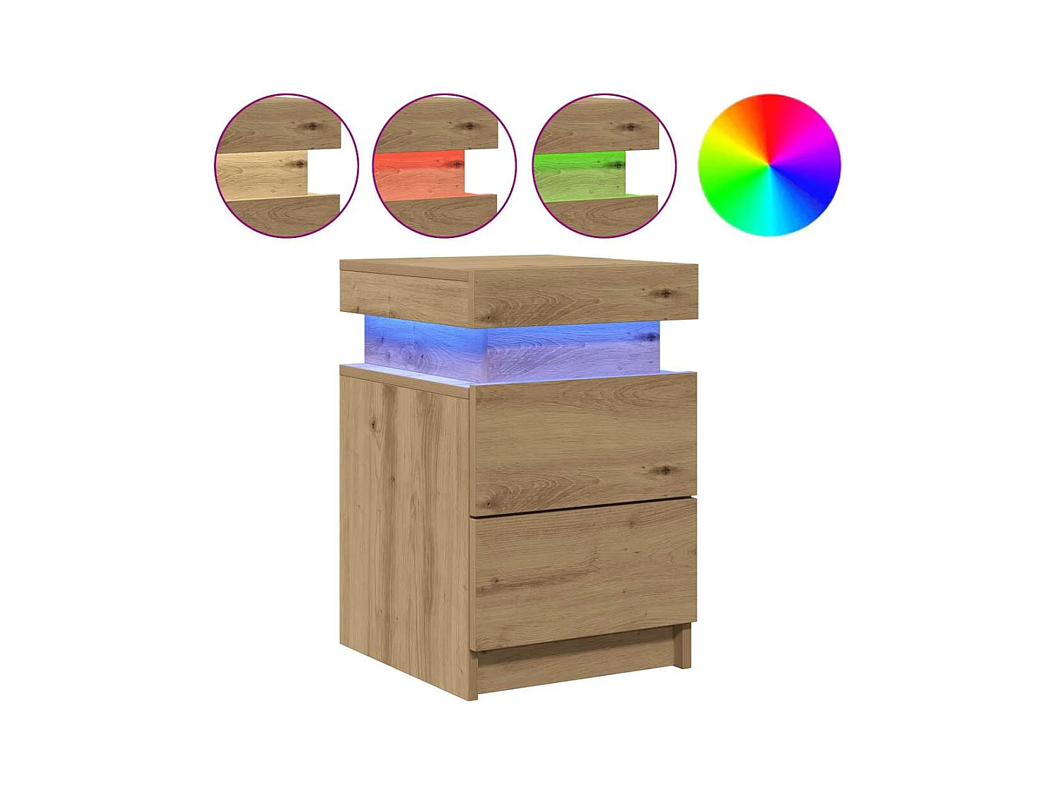 Table de chevet avec LED chêne artisanal bois d'ingénierie