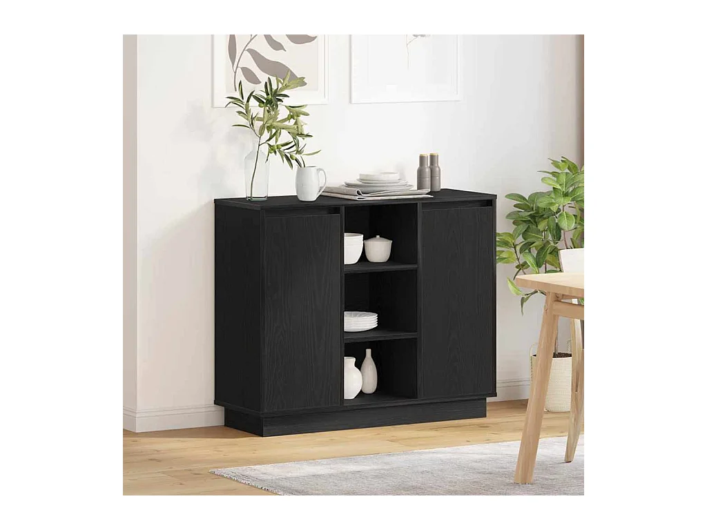 Aparador con LED Roble Negro 90x32x75 cm Madera de ingeniería
