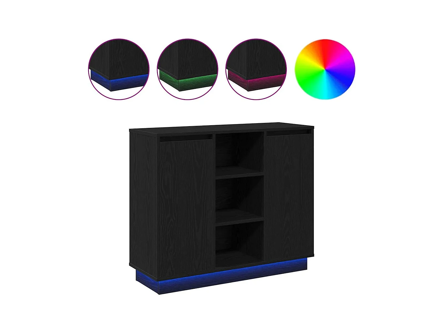 Buffet avec LED Chêne Noir 90x32x75 cm Bois d'ingénierie