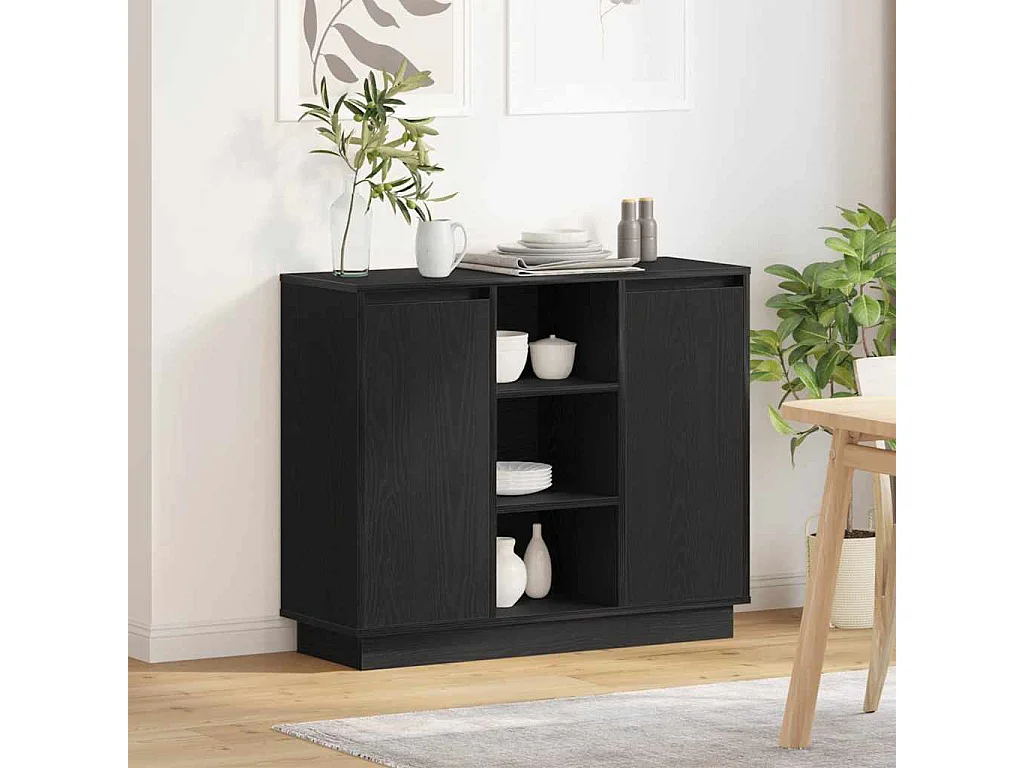 Buffet avec LED Chêne Noir 90x32x75 cm Bois d'ingénierie