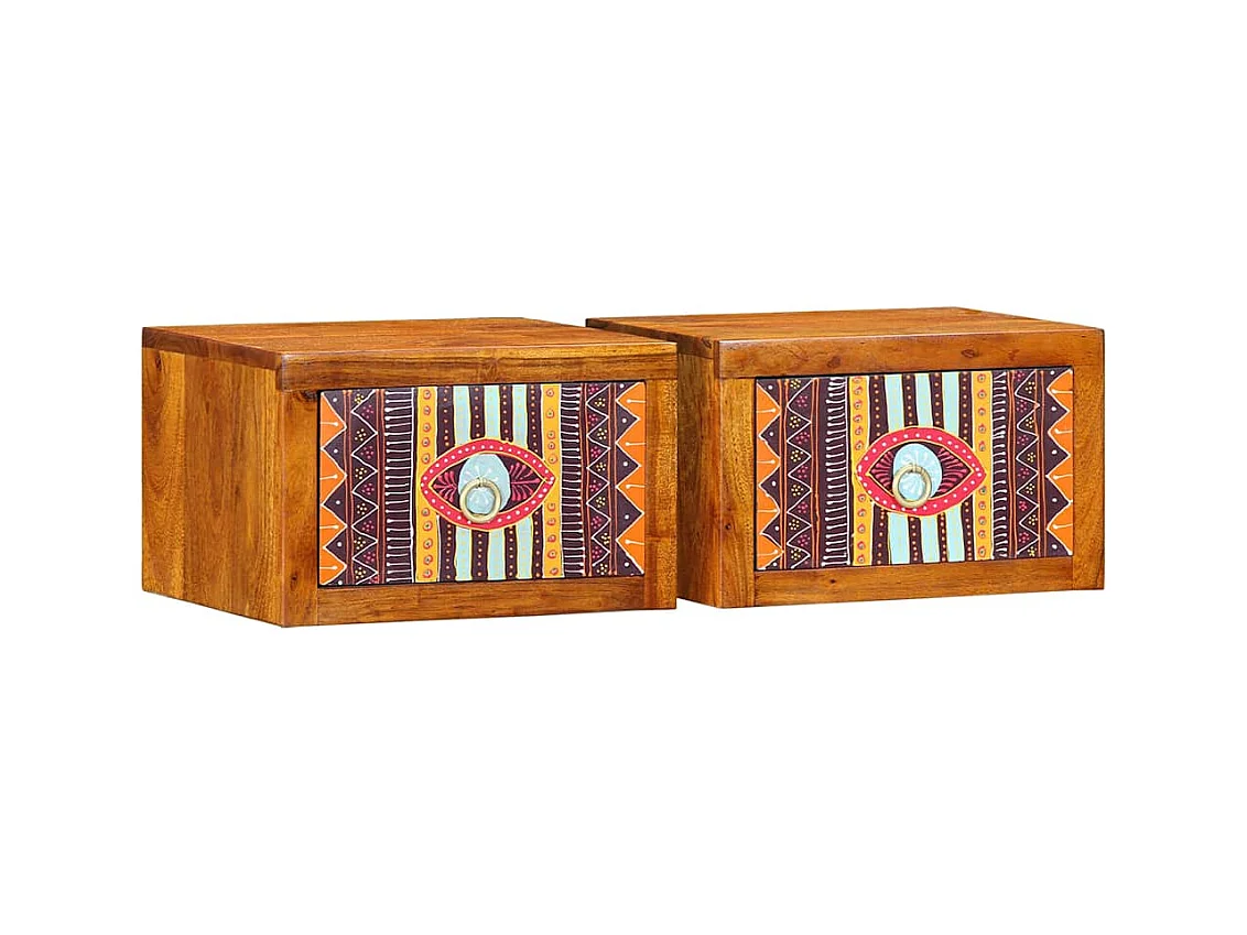 Tables de nuit 2 pièces 35 x 30 x 22 cm en bois massif d'acacia