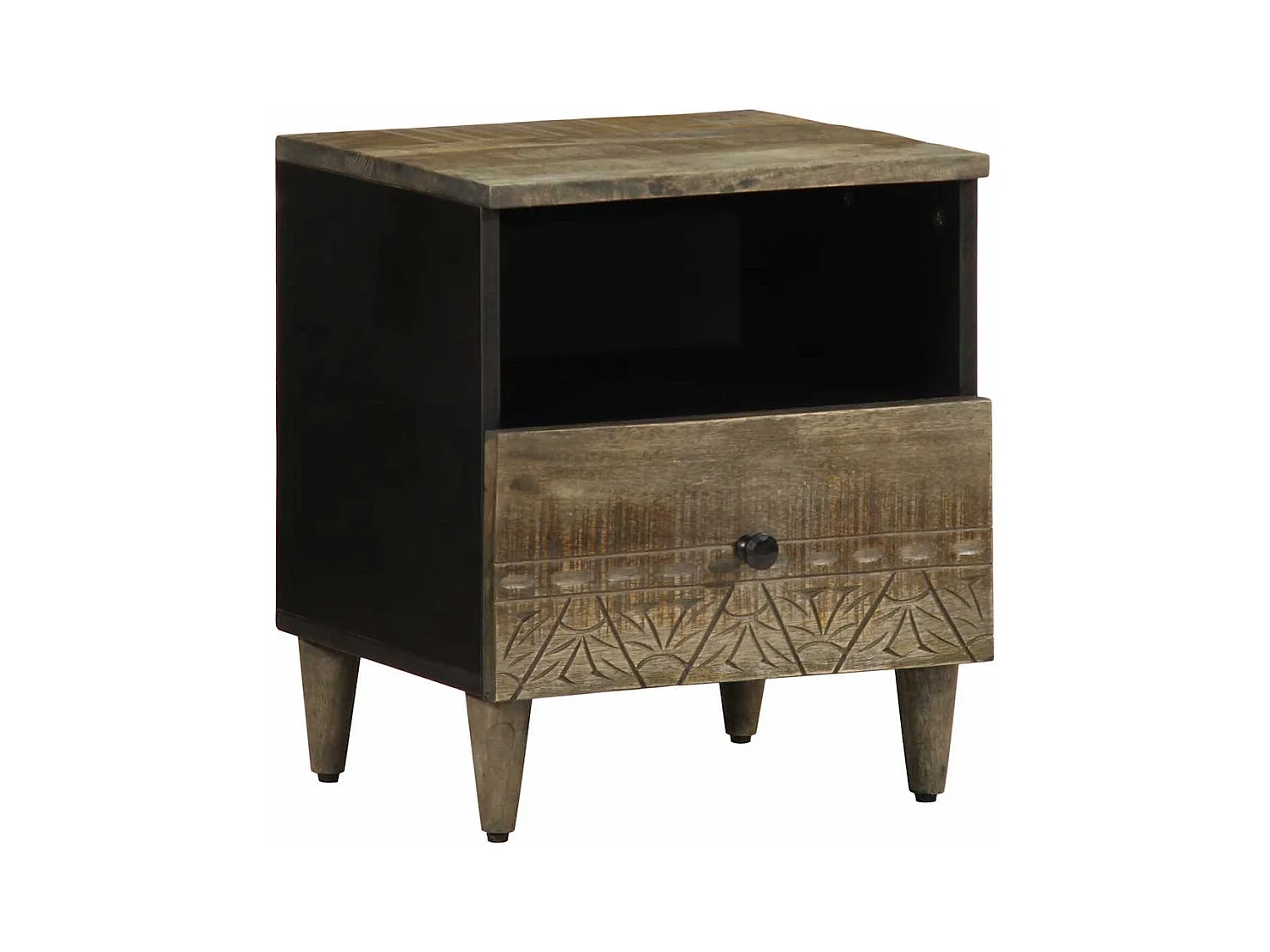 Comodino grigio chiaro 40x33x46 cm in legno massello di mango