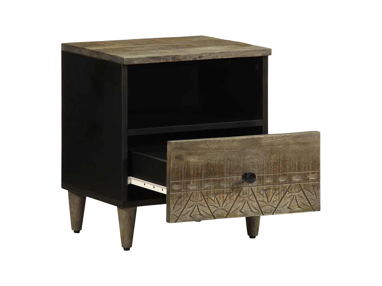 Comodino grigio chiaro 40x33x46 cm in legno massello di mango